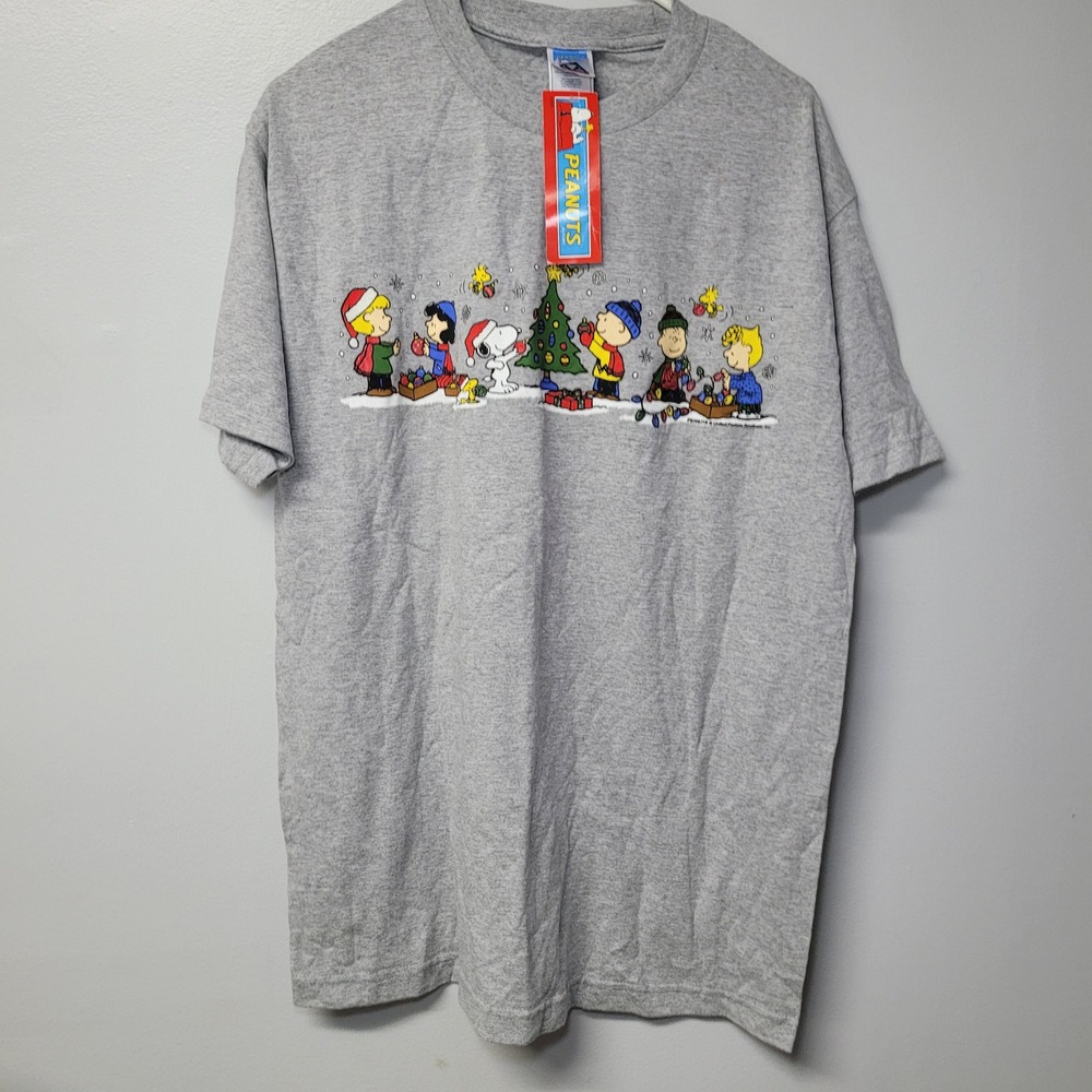 Peanuts Snoopy Christmas Gang Graphic T-Shirt Gray Large NWT